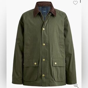 J Crew Men's cotton blend Green Field Jacket with Brown Corduroy Collar.